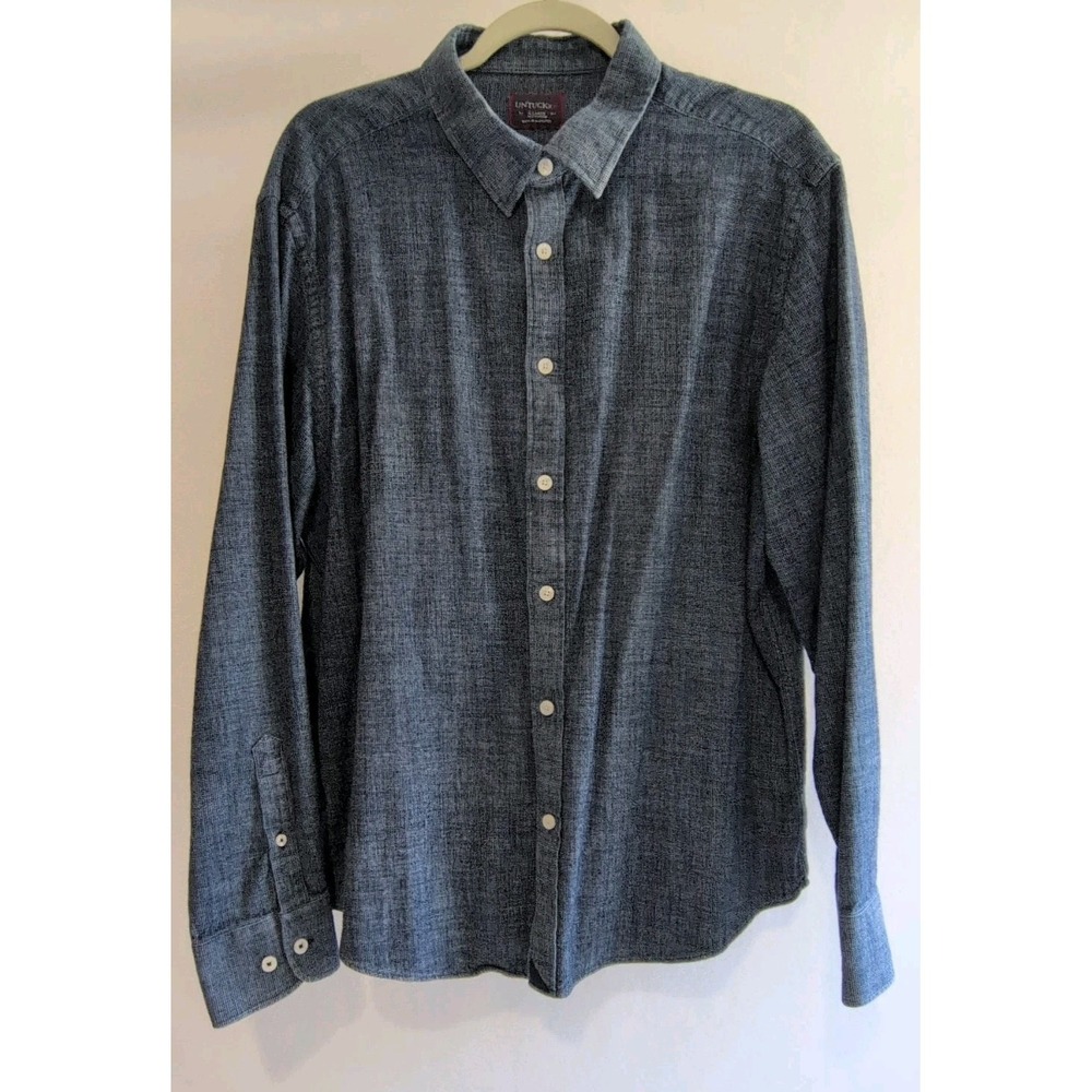 UNTUCKit Men's Button Down Long Sleeves Shirt Denim Blue Color XL 100% Cotton